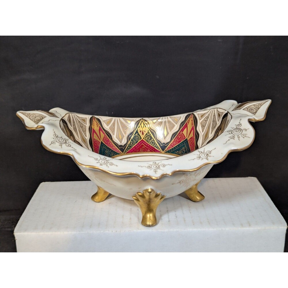 Alhambra Candy Dish Austria Boseck Antique Footed Hand Painted Red Green EUC